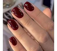 Viugex 24Pcs Wine Red French Press on Nails, Short Square Fake Nail, Acrylic Full Cover False Nails, Natural Solid Color Glue on Nail, Reusable Stick on Nails for Women and Girls DIY Manicure