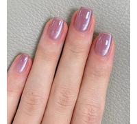 Viugex 30Pcs Peach Pink Cat Eye False Nails, Short Square French Press on Nails, Glitter Glossy Acrylic Glue on Nail, Natural Full Cover Artificial Fake Nail, Reusable Stick on Nails for Women Girls