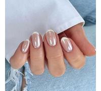 Viugex 30Pcs Press on Nails Short Oval, Glossy French White Tip False Nails, Almond Nude Soft Gel Acrylic Fake Nail, Shiny Elegant Stick on Nails for Women Daily Wedding Wear, Supremely Fit