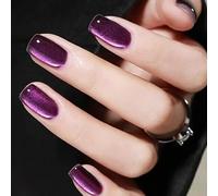Viugex 30Pcs Purple Cat Eye Press on Nails, French Tip False Nails Short Square, Soft Gel Fake Nails Kit, Glossy Full Cover Acrylic Nail, Reusable Artificial Stick on Nail for Women Girls Daily Wear