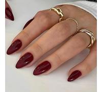 Viugex 30Pcs Wine Red French False Nails, Short Almond Press on Nails, Solid Color Glossy Acrylic Full Cover Artificial Fake Nail, Elegant Reusable Stick on Nails for Women Girls Manicure Decorations