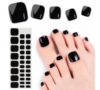 Viugex 32 Pcs Semi Cured Gel Nail Strips, Black Solid Colour Toenail Polish Stickers Long Lasting Waterproof Gel Toe Nail Wraps with Prep Pads, Nail File & Wood Stick for Women DIY Feet Decoration
