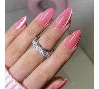 Viugex Press on Nails Almond, Cat Eye French Tip False Nails Medium, Rose Red Glossy Acrylic Fake Nail Set, Artificial Full Cover Reusable Chrome Stick on Nails for Women Girls, 30Pcs 12 Sizes