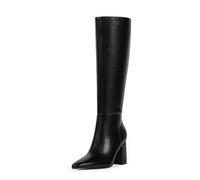 VIUGJNEX Knee High Boots for Women - Pointed Toe Chunky Heel Long Boots with Side Zipper Women's Fashion Tall Boots, Black, 7 UK