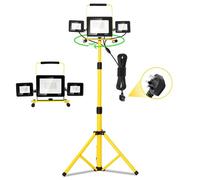 Viugreum 100w Led Tripod Work Light Outdoor 3 Adjustable Heads Max High 180cm 8000LM 6500k Cold White Security Flood Lights IP65 Portable Construction Floodlight with Stand/Plug/3m Cable Workshop
