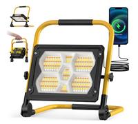 Viugreum 100W LED Work Light Solar Powered, 10000LM Led Rechargeable Floodlight with USB Port, 3000K/4500K/6500K Camping Lamp Lights, IP66 Cordless Job Site Spotlight for Fishing, Hiking, Workshop