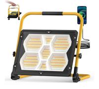 Viugreum 150W LED Work Light Solar Powered, 15000LM Led Rechargeable Floodlight with USB Port, 3000K/4500K/6500K Camping Lamp Lights, IP66 Cordless Job Site Spotlight for Fishing, Hiking, Workshop