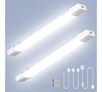 Viugreum 2Pcs Linkable 4FT 120CM Led Batten Light with Motion, 40W 6500K Plug&Switch Tube Shed Loft Light, IP43 Plug in Strip Sensing Lights for Garage Office Workshop Basement Bathroom Hotel Kitchen