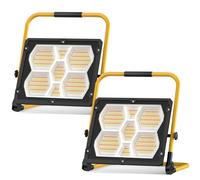 Viugreum 2Pcs Solar LED Work Light 200W, Rechargeable Led Floodlight with USB Port, 3000K/4500K/6500K Rechargeable Lamp Camping Lights, IP65 Cordless Job Site Spotlight for Fishing, Hiking, Workshop