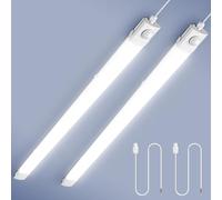 Viugreum 4FT LED Batten Light Motion Sensor Fuction 2 Packs, 40W 6500K Integrated Design Ceiling Tube Light, IP65 Waterproof 120° Beam Angle Heat Dissipation for Bathroom Kitchen Shop Warehouse