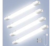 Viugreum 4Pcs 120CM Led Batten Light with Motion and 4FT Cable, 40W 6500K Led Tube Light Loft Lights, IP65 Waterproof Strip Sensing Neon Lights for Garage Office Workshop Basement Bathroom Kitchen
