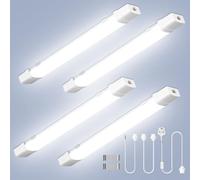 Viugreum 4Pcs Linkable 4FT 120CM Led Batten Light with Motion, 40W 6500K Plug&Switch Tube Shed Loft Light, IP43 Plug in Strip Sensing Lights for Garage Office Workshop Basement Bathroom Hotel Kitchen