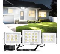 Viugreum LED Floodlight Outdoor 100W 10000LM, Super Bright Led Security Lights with 3 Heads Adjustable, Daylight White 6500K LED Spotlight, IP66 Waterproof Outdoor Wall Light for Yard, Court, Street