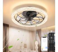 Viugreum Led Smart Ceiling Fans with Light 75W, Modern Ceiling Fan Lights with Remote Control, Reversible /3 Color Temperature/6 Speed, Dimmable Crystal Cover with Timer for Living Room Bedroom