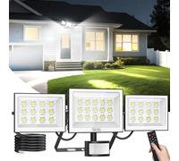 Viugreum Security Lights 150W 15000LM, Led Floodlight with PIR Motion Sensor & Remote Control, IP65 Waterproof 6500K Outdoor Sensor Light, 3 Heads Adjustable for Yard, Court, Street, Parking Lot