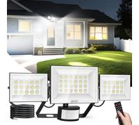 Viugreum Security Lights 200W 20000LM, Led Floodlight with PIR Motion Sensor & Remote Control, IP65 Waterproof 6500K Outdoor Sensor Light, 3 Heads Adjustable for Yard, Court, Street, Parking Lot