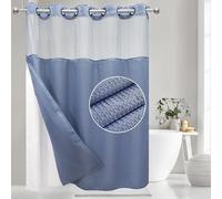 VIUOON No Hook Shower Curtain Set with Snap in Fabric Liner, Bathroom Accessories Set, Waffle Weave Blue Haze Hotel Grade Bath Shower Curtain - See Through Top Window, Waterproof & Washable, 71W x 74H