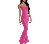 VIUTIL Women's Bodycon Maxi Dress Sexy Sleeveless Tight Slip Long Dresses 2023 Summer, Hot Pink, Small, 1# Rose Red, S