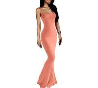VIUTIL Women's Maxi Bodycon Dress Sexy Ladies Low Cut Spaghetti Strap Sleeveless Lounge Slip Long Dress, Flesh Color, Medium