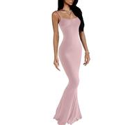 VIUTIL Women's Maxi Bodycon Dress Sexy Spaghetti Strap Sleeveless Tight Slip Long Dresses 2023, Blush Pink, XXS