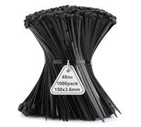 Viuxule Cable Ties 1000pcs, 3.6x150 mm Zip Ties Black, 6 inch Industrial Nylon Tie Wraps UV-Resistant, Plastics Self-Locking Strength 18 kg for Gardening, Home, Office, Workshop, Indoor and Outdoor