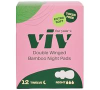 Viv for Your V Bamboo Overnight Pads | Menstrual Pads for Period & Leak Protection with Double Wings | Soft, Light, & Super Absorbent | Earth-Friendly, Free of Dye, Fragrance, & BPAs | 12 Pack