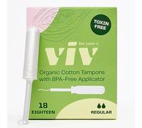 Viv for Your V Organic Cotton Tampons Regular, BPA-Free Applicator, Non-Toxic Tampons, Fragrance Free, HSA FSA Approved, 18 Count