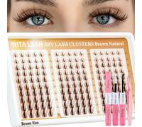 Viva Brown Lash Clusters Kit Fairy Lash Clusters Clear Band Manga Lashes Clusters Kit D Curl Eyelash Clusters Kit Cluster Eyelash Extension Lash Extension+Lash Bond&Seal,Tweezers(Brown Viva Kit)