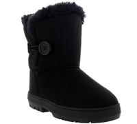 Holly Kids Girls Button Winter Snow Rain Cosy Casual Warm Boots, Black, 2 UK