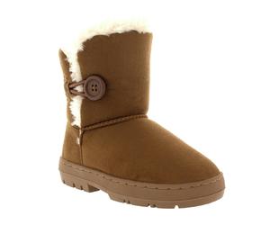 VIVA Button Winter Snow Rain Cosy Casual Warm Boots - Light Tan - 12