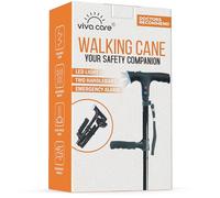 VIVA CARE Walking Cane with Light & Alarm - Foldable, Adjustable, Lightweight, for Balance & Stability for Adults, Seniors, and Injured. [Black]