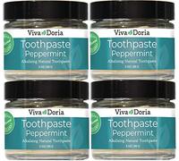 Viva Doria Fluoride-Free Natural Toothpaste, Peppermint Flavor, Glass Jar, 3 oz (Pack of 4)