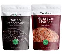 Viva Doria Malabar Black Peppercorns, 12 Oz (340g) & Himalayan Pink Salt, Coarse Grain, 2 lb (907g)