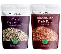 Viva Doria White Peppercorns, 12 Oz & Himalayan Pink Salt, Coarse Grain, 2 lb