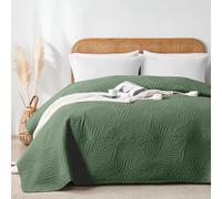 VIVA FINO Bedspread 170x210cm,Ultrasonic Bedspread Green,Light,Soft and Easy to Clean,Double Side,Bed Cover with Leaves Pattern,Ideal for All Seasons,For Bed and Sofa