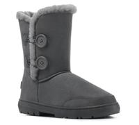 VIVA Freya: Womens Double Button Faux Fur Lining Mid-Calf Winter Boots - 4 - Grey