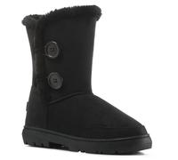 VIVA Freya: Womens Double Button Faux Fur Lining Mid-Calf Winter Boots - 7 - Black