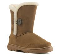 VIVA Freya: Womens Single Button Faux Fur Lining Mid-Calf Winter Boots - 5 - Tan
