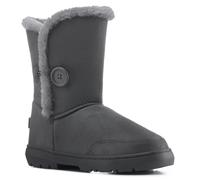 VIVA Freya: Womens Single Button Faux Fur Lining Mid-Calf Winter Boots - 6 - Grey