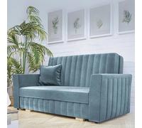 Viva Glam Iii 3 Seater Sofa Bed With Hidden Storage Sinuous Springs Solid Wood Legs Blue