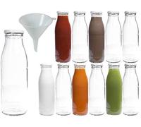 Viva Haushaltswaren 12 Empty Wide-Necked Glass Bottles 500 ml/Milk/Juice Bottles with White Screw Lids A Filling Funnel Diameter 12 cm