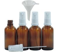 Viva Haushaltswaren 4 x Apothecary-Style Spray Bottle 50 ml Brown Glass, Small Glass Bottles with Spray Effect - Made in Germany & BPA-Free (Includes Funnel with a 5 cm Diameter)