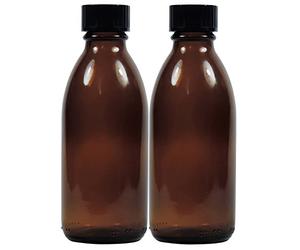 Viva Haushaltswaren apothecary bottle, brown glass medicine bottle, including a writable label, Glass, brown, 2 x 100ml