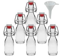 Viva Haushaltswaren Small Glass Bottles with Swing Top 100 ml x6 for Self-Filling Including a White Tap-Funnel Diameter 5 cm