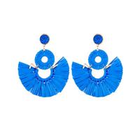 Viva Joya Large Boho Raffia Fan Tassel Drop Dangle Earrings for Women, Handmade Lightweight Woven Beach Statement Jewelry, One Size, Plastic, No Gemstone