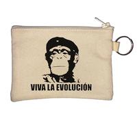Viva La Evolucion Funny Chimp Art Key Chain Coin Purse Beige