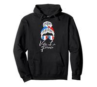 Viva La France Bastille Day Woman Messy Bun French Flag Pullover Hoodie