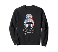 Viva La France Bastille Day Woman Messy Bun French Flag Sweatshirt