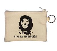 Viva La Revolucion Guy Anonymous Mask Graphic Key Chain Coin Purse Beige
