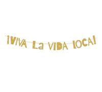 ¡Viva La Vida Loca! Gold Happy New Year Banner Cut Glitter Paper Bunting Hanging Garland Home Decor Feestive Holiday Celebration Theme Party Decor (VivaLaVidaLoca)